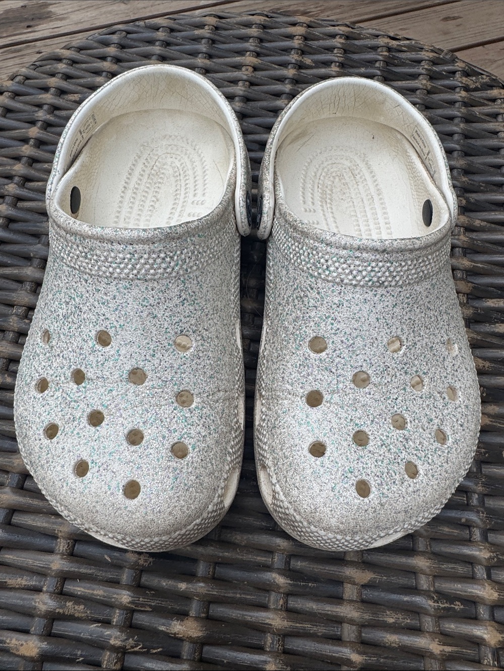 CROCS Kids Glitter White Silver Slip-On Clogs